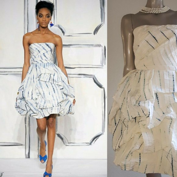 $3,690 NEW OSCAR DE LA RENTA STUNNING IVORY BLUE BUBBLE RUNWAY DRESS 10 - Picture 7 of 7